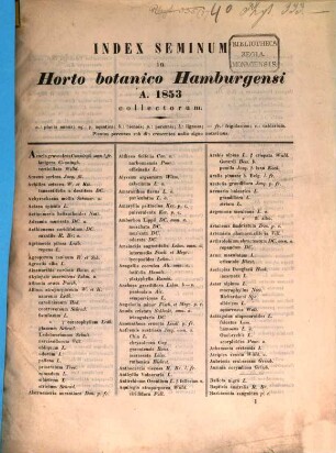 Index seminum in Horto Botanico Hamburgensi collectorum. 1853