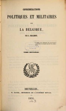 Considérations politiques et militaires sur la Belgique, 2