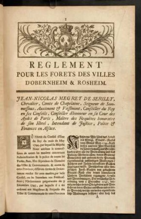 1-7, Reglement Pour Les Forets Des Villes D´Obernheim & Rosheim