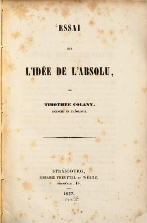 Essai sur l'idée de l'absolu : thèse