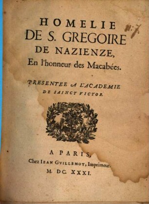 Homélie ... en l'honneur de Macabées