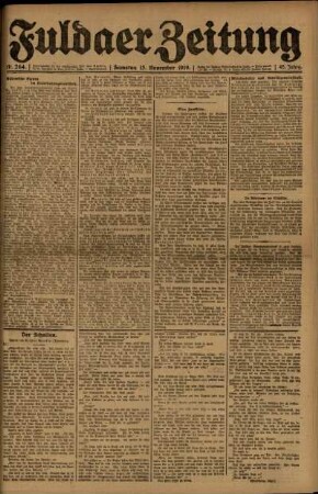 Erste Ausgabe vom Samstag, den 15. November 1919.