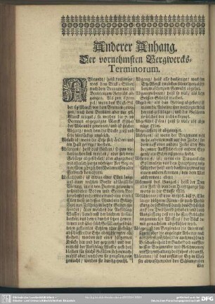 Anderer Anhang. Der vornehmsten Bergwercks-Terminorum