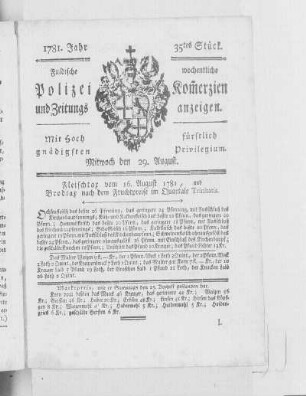 35tes Stück., Ausgabe vom 29. August 1781