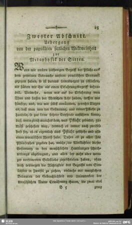 Zweyter Abschnitt. Uebergang von der populären sittlichen Weltweisheit zur Metaphysik der Sitten