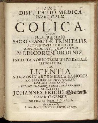 Disputatio Medica Inauguralis De Colica