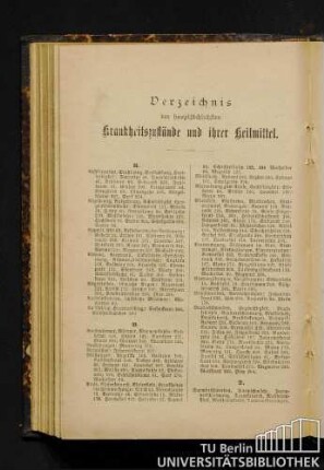 Verzeichnis der hauptsächlichsten Krankheitszustände und ihrer Heilmittel.