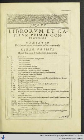 Index Librorum et Capitum Primae Controversiae.