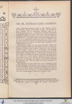 Der hl. Kosmas und Damian.