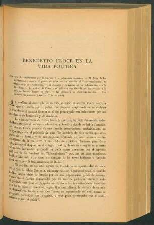 Benedetto Croce en la vida política