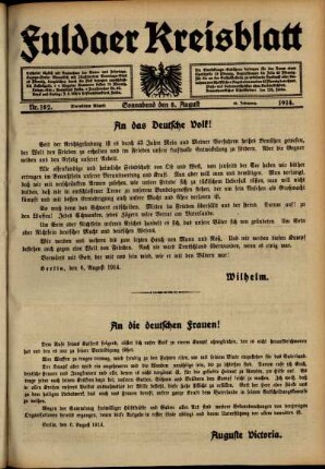 Zweite Ausgabe vom Samstag, den 08. August 1914.