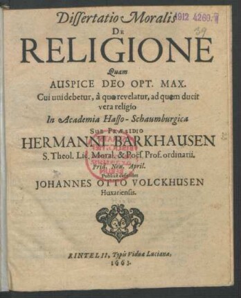Dissertatio Moralis De Religione