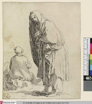 [A Beggar Woman; Stehende Bettlerin mit Schleier, dahinter eine sitzende Gestalt in Rückenansicht]