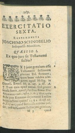 Exercitatio Sexta. Respondente Joachimo Schnobelio