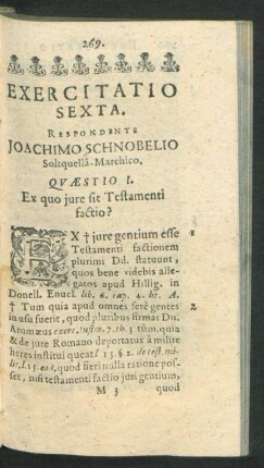 Exercitatio Sexta. Respondente Joachimo Schnobelio