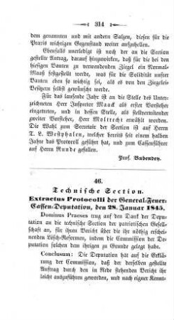 46. Technische Section. : Extractus Protocolli der General-Feuer-Cassen-Deputation, den 28. Januar 1845.