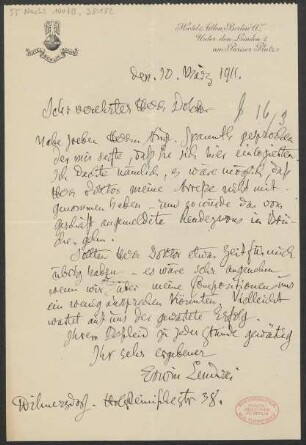 Brief an B. Schott's Söhne : 10.03.1911