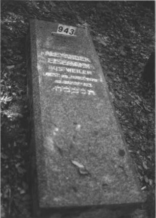 Grabstein 943 (Index: 99899455) Material: Granit Zustand: gut erhalten Maße HxBxT: 180x61x32 cm Beschreibung: hochrechteckige Stele (Stele oder liegende Platte?): Grabstein 943