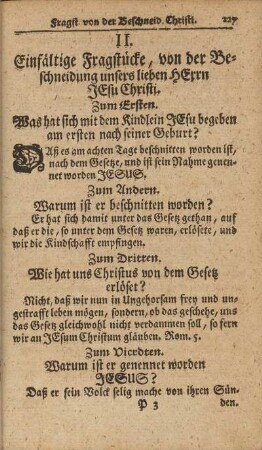 II. Einfältige Fragstücke, von der Beschneidung unsers lieben Herrn Jesu Christi