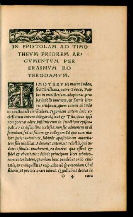In Epistolam Ad Timotheum Priorem Argumentum per Erasmum Roterodamum.