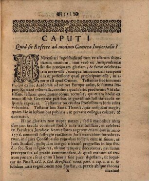 Summa Referendi Ad Modum Camerae Imperialis Cupidae legum Iuventuti Ingolstadiensi exhibita in Casu Consistoriali