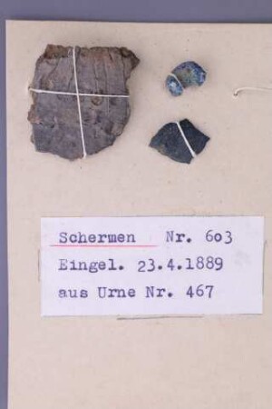 Blaue Glasperle und Segelohrringfragment