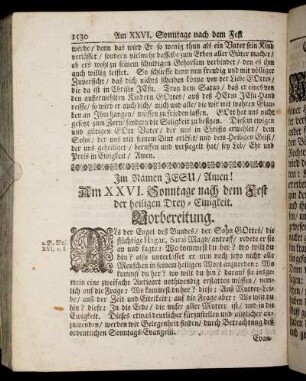 Am XXVI. Sonntag nach dem Fest der heiligen Drey-Einigkeit.