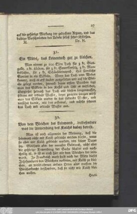 32. Von dem Bleichen der Leinwand, insbesondere was die Anwendung des Kalchs dabey betrift.