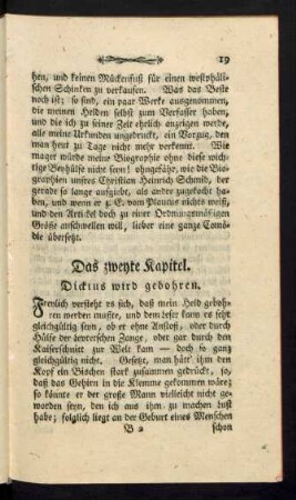 Das zweyte Kapitel. Dickius wird gebohren.