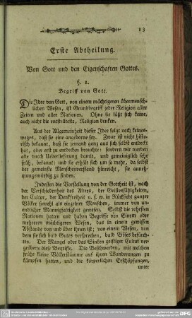 Erste Abtheilung. Von Gott un den Eigenschaften Gottes