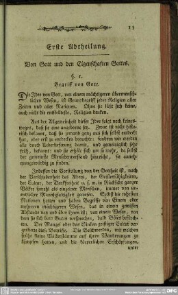 Erste Abtheilung. Von Gott un den Eigenschaften Gottes