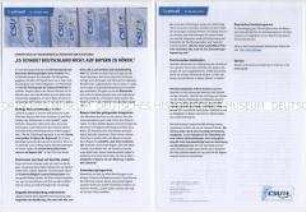 Informationsblatt der CSU zur Flüchtlingspolitik aus der Reihe "Topaktuell" u.a. zu einer Rede von Seehofer auf einem Fachkongress