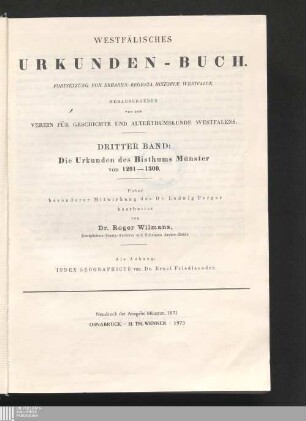 [Hauptbd.]: Die Urkunden des Bisthums Münster von 1201 - 1300