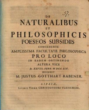 De naturalibus et philosophicis poeseos subsidiis