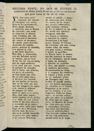 P. 2: En Que Se Refiere El cautiverio de Doña Josefa Ramirez, y los varios sucesos que pasó hasta el fin de su vida