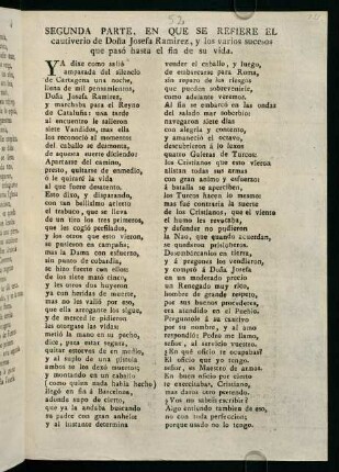P. 2: En Que Se Refiere El cautiverio de Doña Josefa Ramirez, y los varios sucesos que pasó hasta el fin de su vida