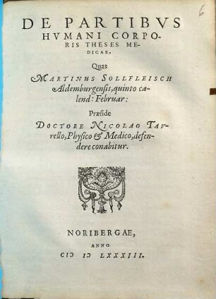 De Partibvs Hvmani Corporis Theses Medicae