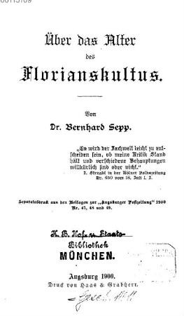 Über das Alter des Florianskultus. 1