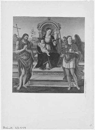 Berlin. Staatliche Museen, Gemäldegalerie, Thronende Maria mit dem segnenden Kind, Johannes dem Täufer und dem Erzengel Michael