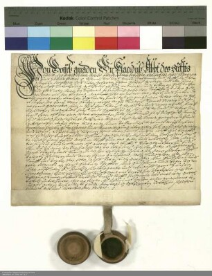 Lehenbrief des Placidus [von Droste], Abt von Fulda, für Johann Hubert Gerlach über ein Haus in Fulda