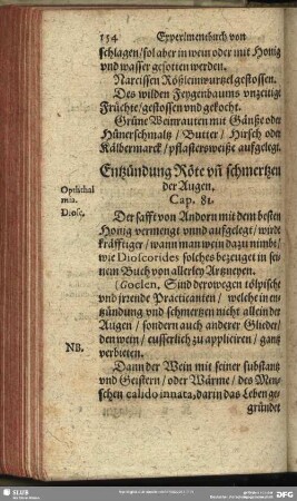 Entzündung Röte un[d] schmertzen der Augen. Cap. 81.