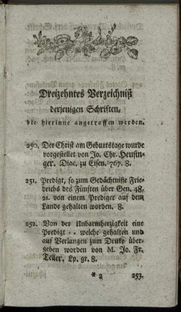 Dreizehentes Verzeichniß derjenigen Schriften, die hierinne angetroffen werden