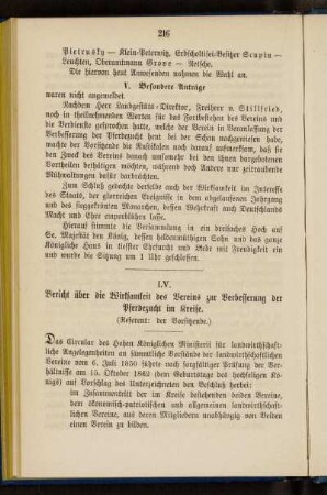LV. Bericht über die Wirksamkeit des Vereins zur Verbesserung der Pferdezucht im Kreise