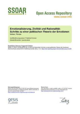 Emotionalisierung, Zivilität und Rationalität: Schritte zu einer politischen Theorie der Emotionen