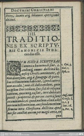 IIII. Traditiones Ex Scripturis Canonicis Iudicantas esse