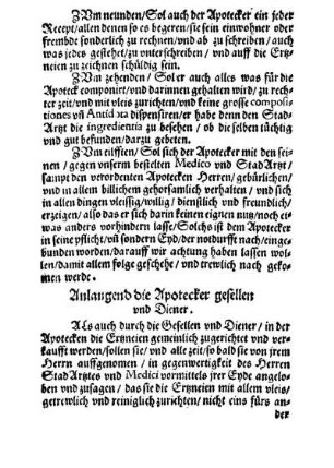 Anlangend die Apotecker Gesellen und Diener.