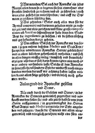 Anlangend die Apotecker Gesellen und Diener.