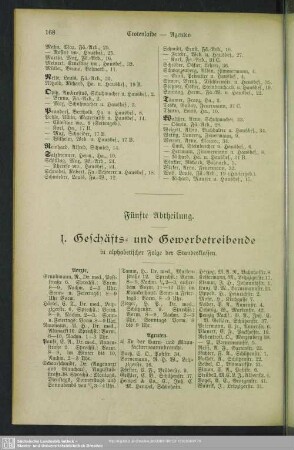 Fünfte Abtheilung. Berufsklassen und Gewerbebetriebe : Fünfte Abtheilung. Geschäfts- und Gewerbetreibende