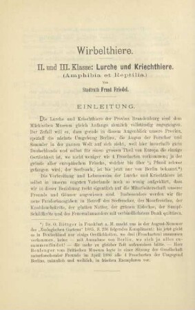 Wirbelthiere. II. und III. Klasse: Lurche und Kriechthiere (Amphibia et Reptilia)