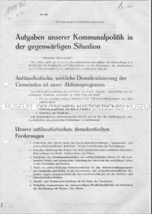 Flugblatt der KPD mit kommunalpolitischen Forderungen